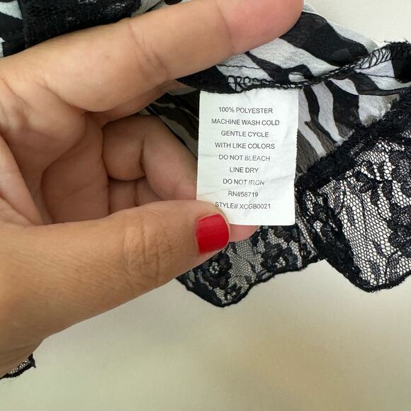 NY Collection Vintage 90s Y2K Zebra print black lace button front Blouse MEDIUM - Picture 6 of 7